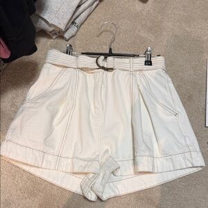 Kivari High Waist Cream Paperbag Belted Shorts